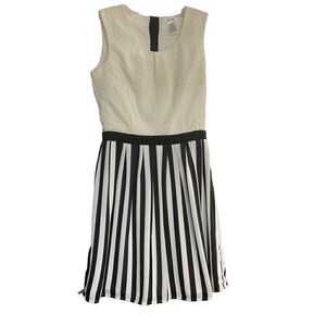 ESLEY Women’s White & Black Striped Fit & Flare dress NEW